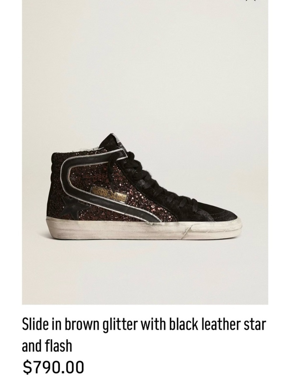 Slide in brown glitter with black leather star and flash